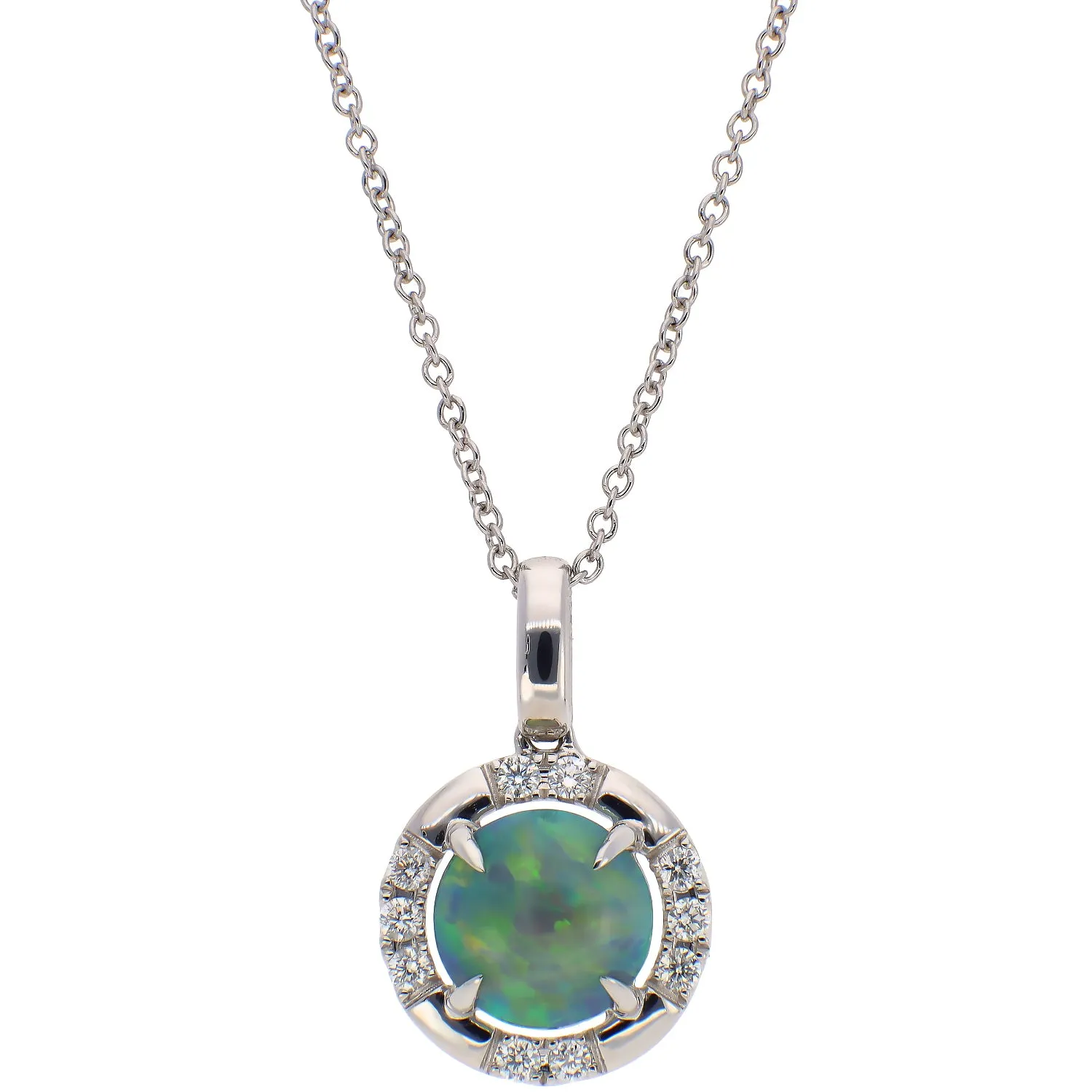 14K White Gold Opal Cabochon Necklace