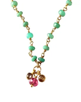 18” 18k Solid Gold Chrysoprase Wrap Charm Necklace