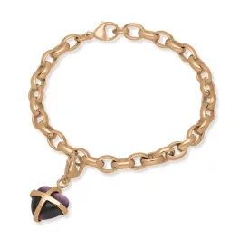 18ct Rose Gold Blue John Small Cross Heart Charm Bracelet