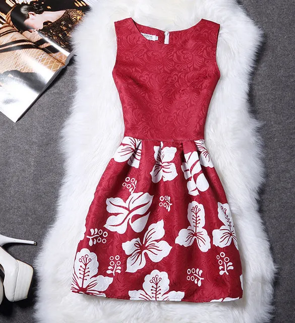 2XL New Brand Spring Summer Plus Size Women Print Floral Vest Dress Sleeveless A Line Party Fashion Dresses Vestido De Festa Hot