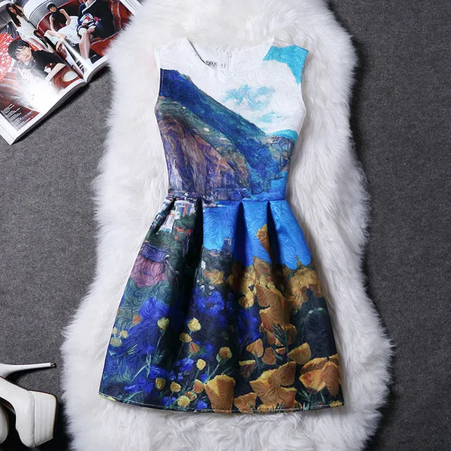 2XL New Brand Spring Summer Plus Size Women Print Floral Vest Dress Sleeveless A Line Party Fashion Dresses Vestido De Festa Hot