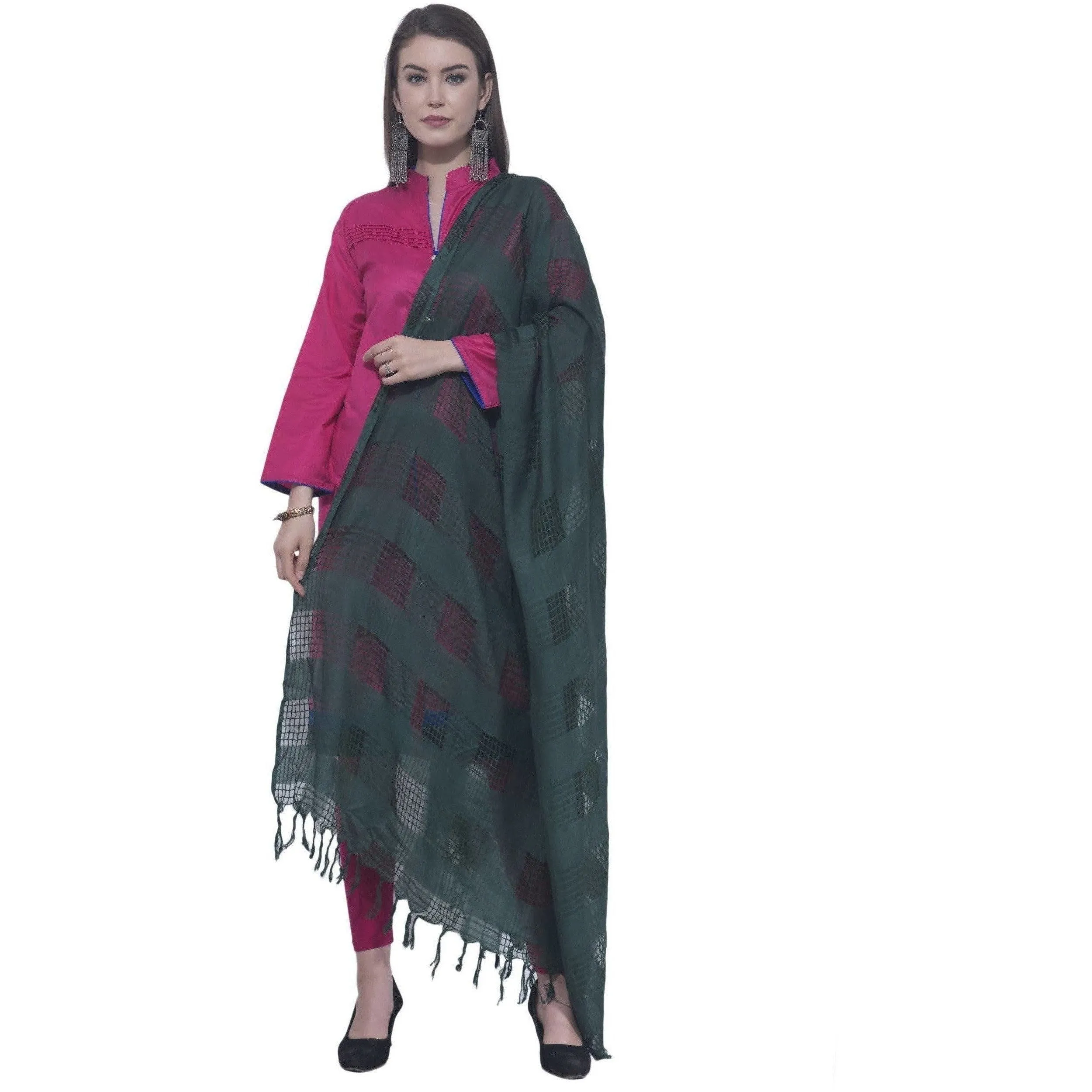 A R Silk Rama Green Color Window Square Cotton Dupattas and Chunnis