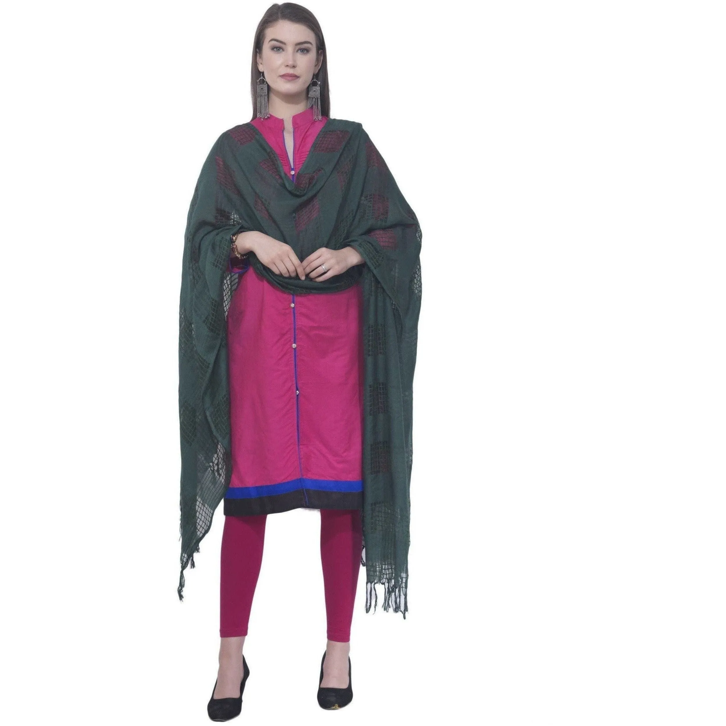 A R Silk Rama Green Color Window Square Cotton Dupattas and Chunnis