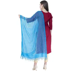 A R Silk Women's Self Check Cota Cotton Firozi Dupattas and Chunnis