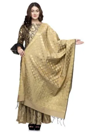 A R Silk Women's Vanarsi Silk Zari Embroidery Copper Golden Fancy Dupatta