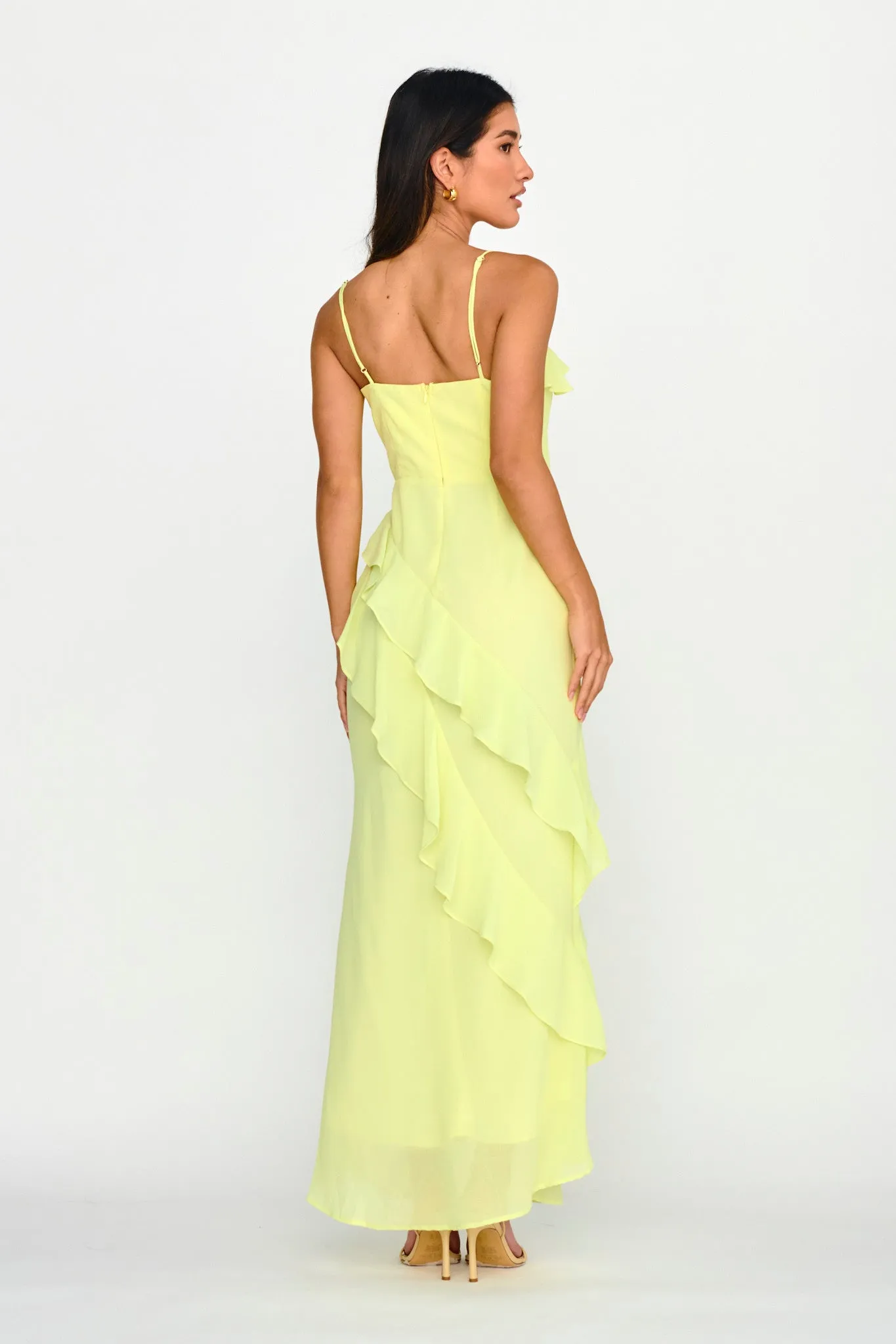 Actual Sunshine Ruffle Trim Maxi Dress Lime