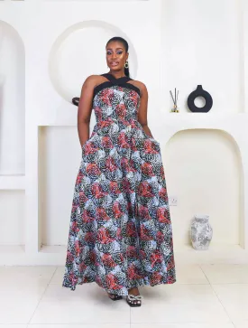 African Print Sleeveless Flared Maxi Dress - Ebere