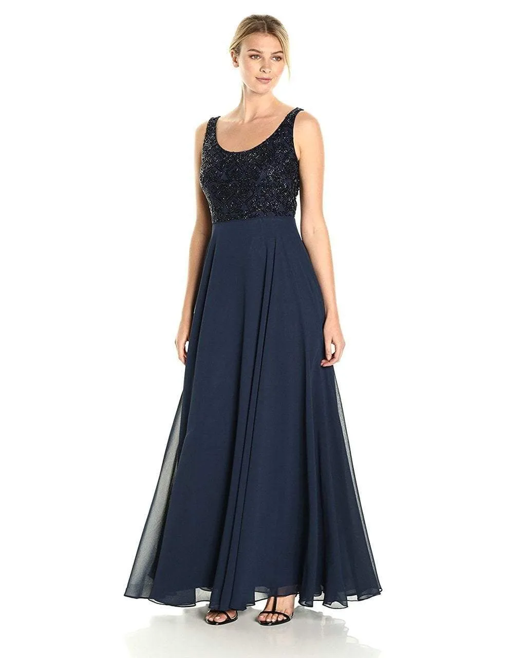 Aidan Mattox - MD1E201185 Embellished Caped Scoop Neck A-Line Gown