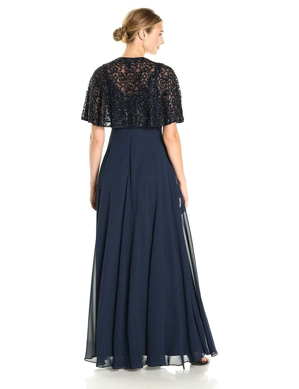 Aidan Mattox - MD1E201185 Embellished Caped Scoop Neck A-Line Gown