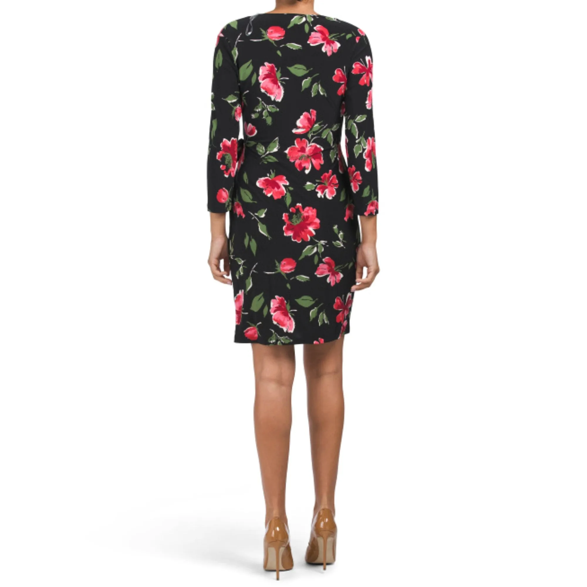 Anne Klein Women's Roses Floral Print Long Sleeve Wrap Mini Dress