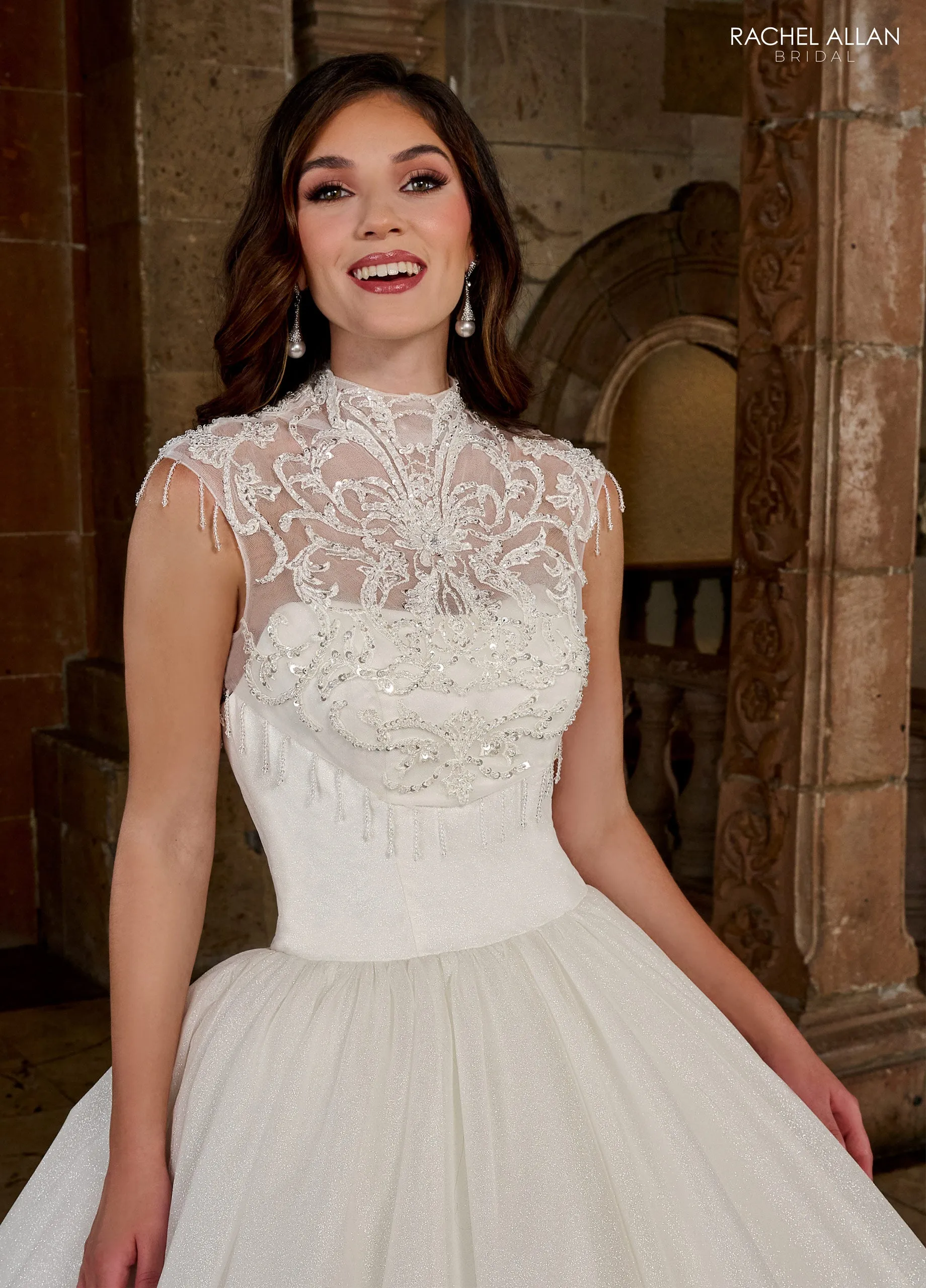 Beaded Fringe Wedding Gown by Rachel Allan RB6135