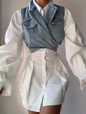 Blouse & Denim Vest Set