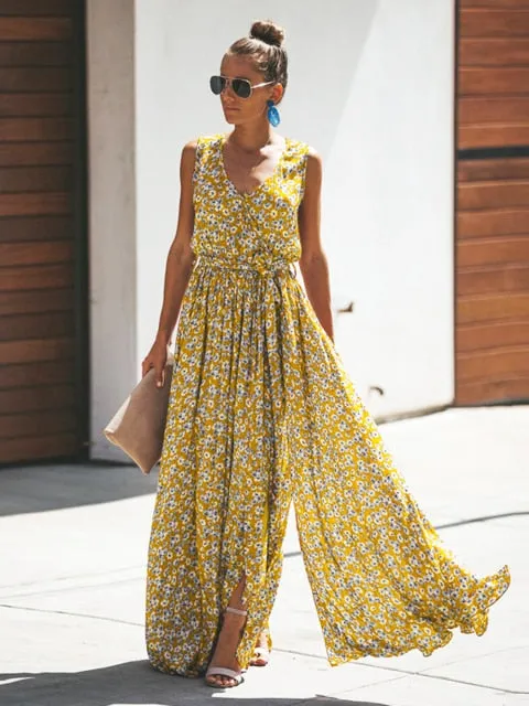 Bohemian Hippie Beach Long Dress Floral Print Maxi Dresses