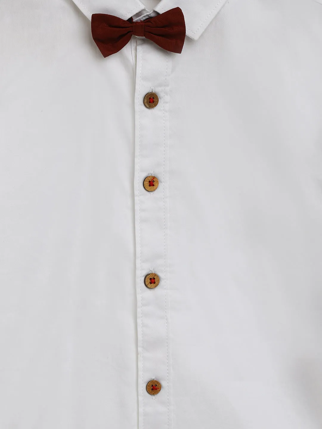 Boys White Cotton Shirt With Bow