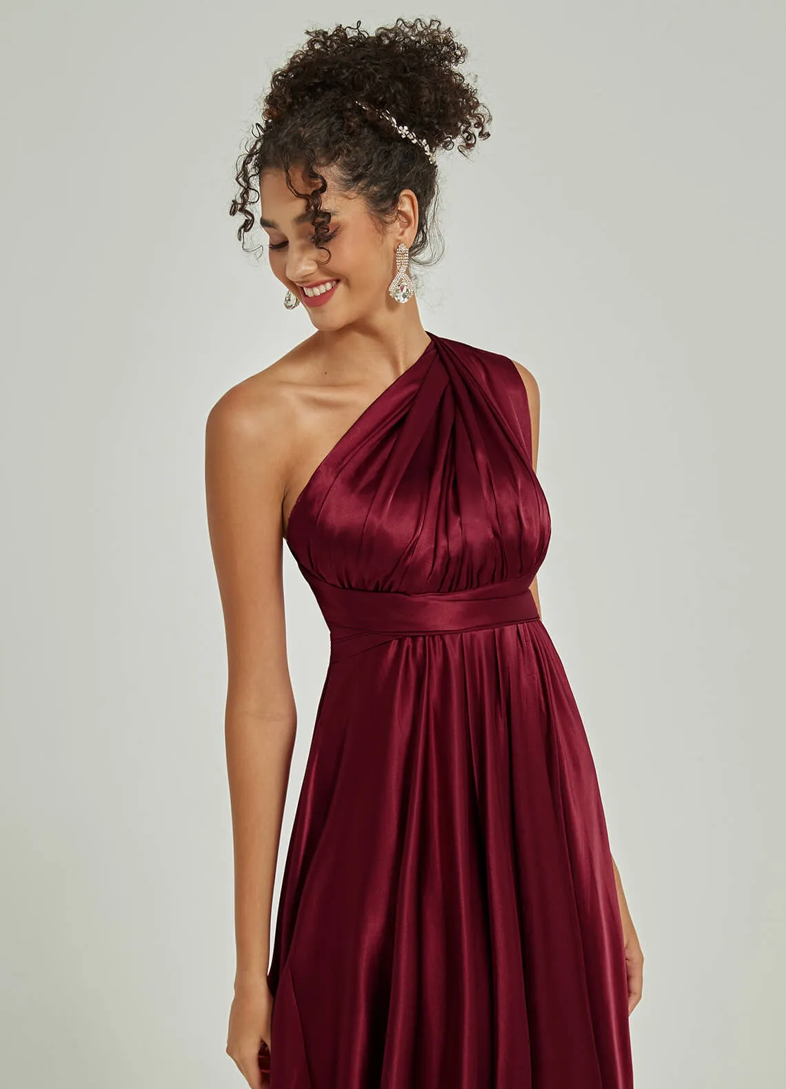 Burgundy Satin Convertible Bridesmaid Dress Multi Way Wrap A-Line Gown