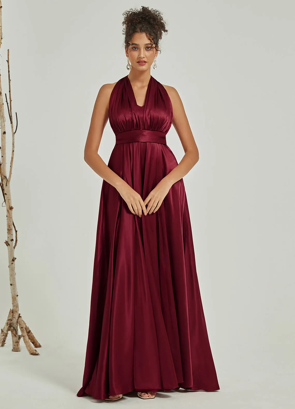 Burgundy Satin Convertible Bridesmaid Dress Multi Way Wrap A-Line Gown