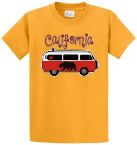 California Red Van Bus Printed Tee Shirt