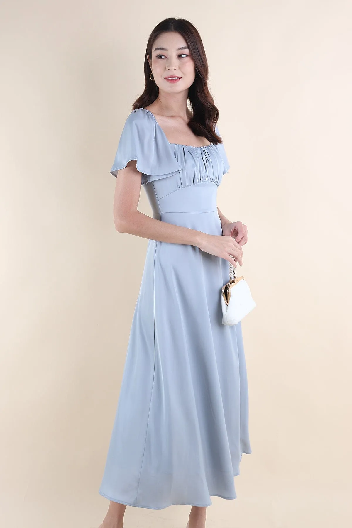 CARMELLIA FLUTTERS MAXI DRESS IN BLUE