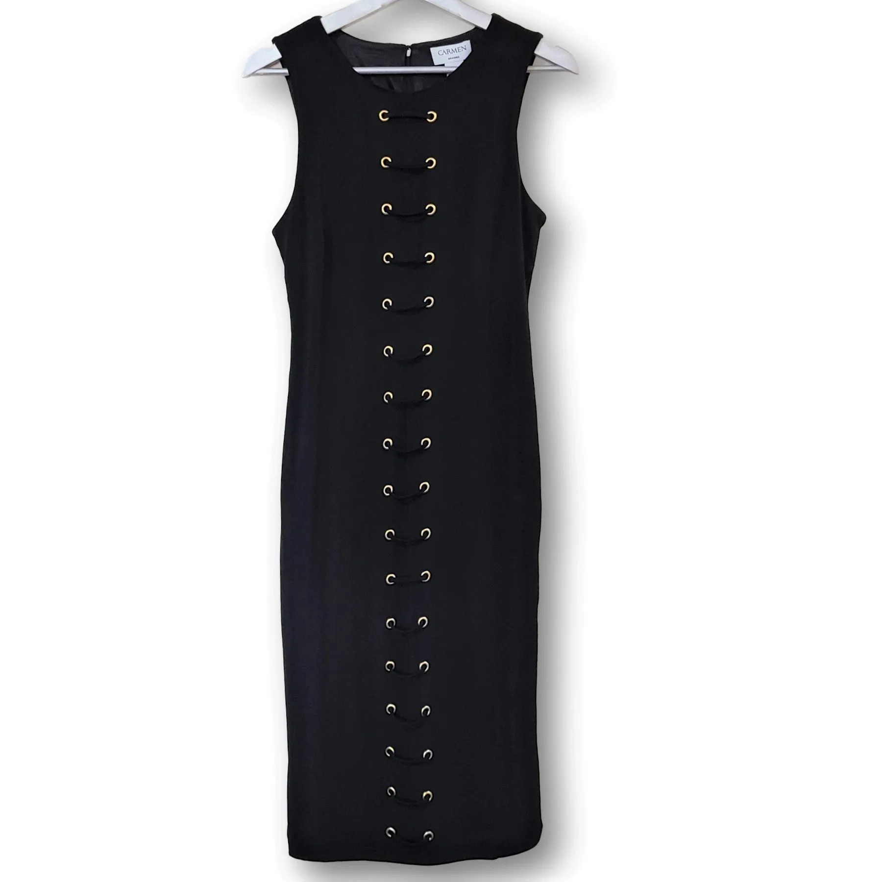 CARMEN MARC VALVO Lace up Grommet Trim Midi Cocktail Party Dress