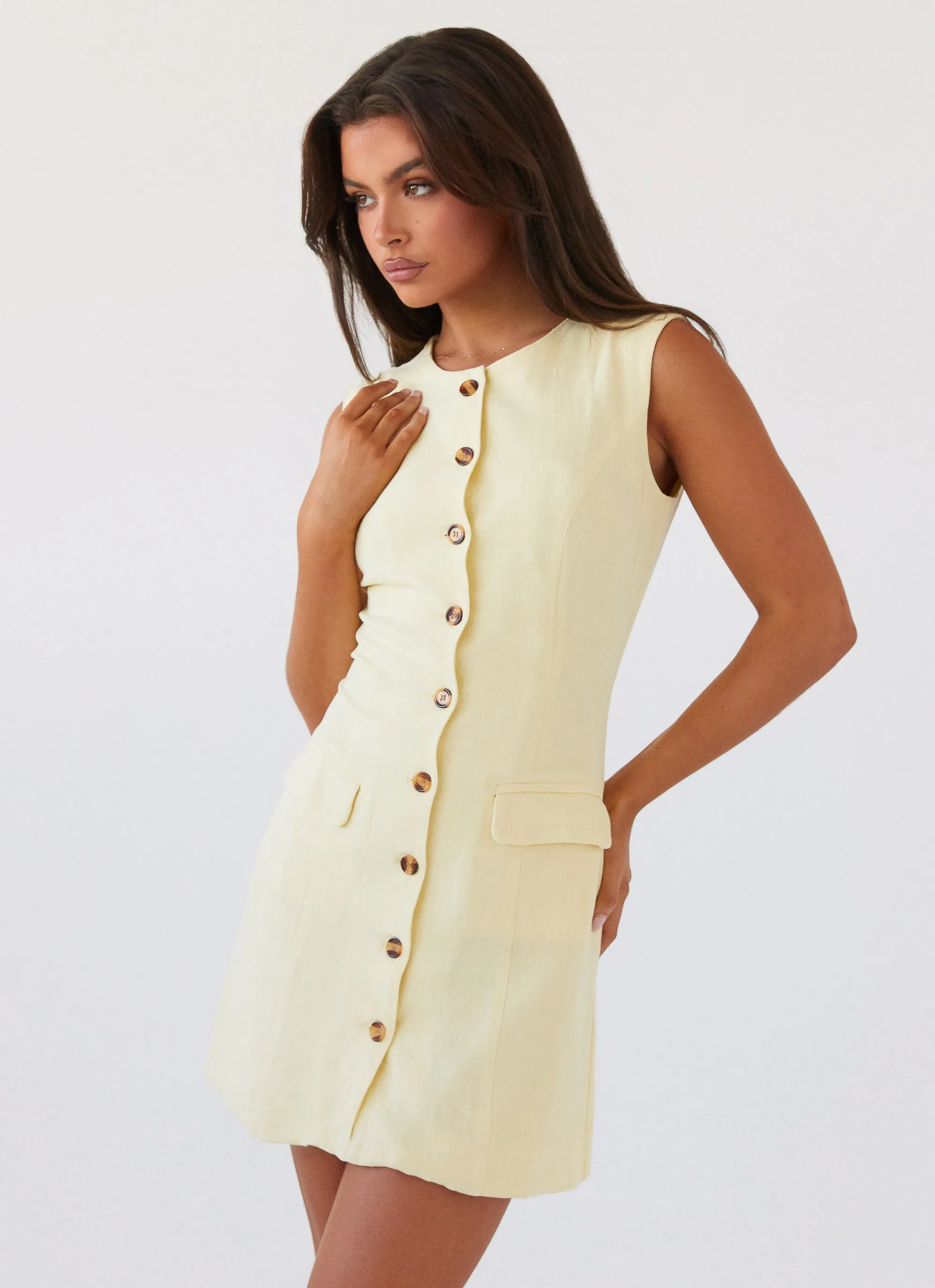 Castello Fiore Linen Mini Dress - Lemon