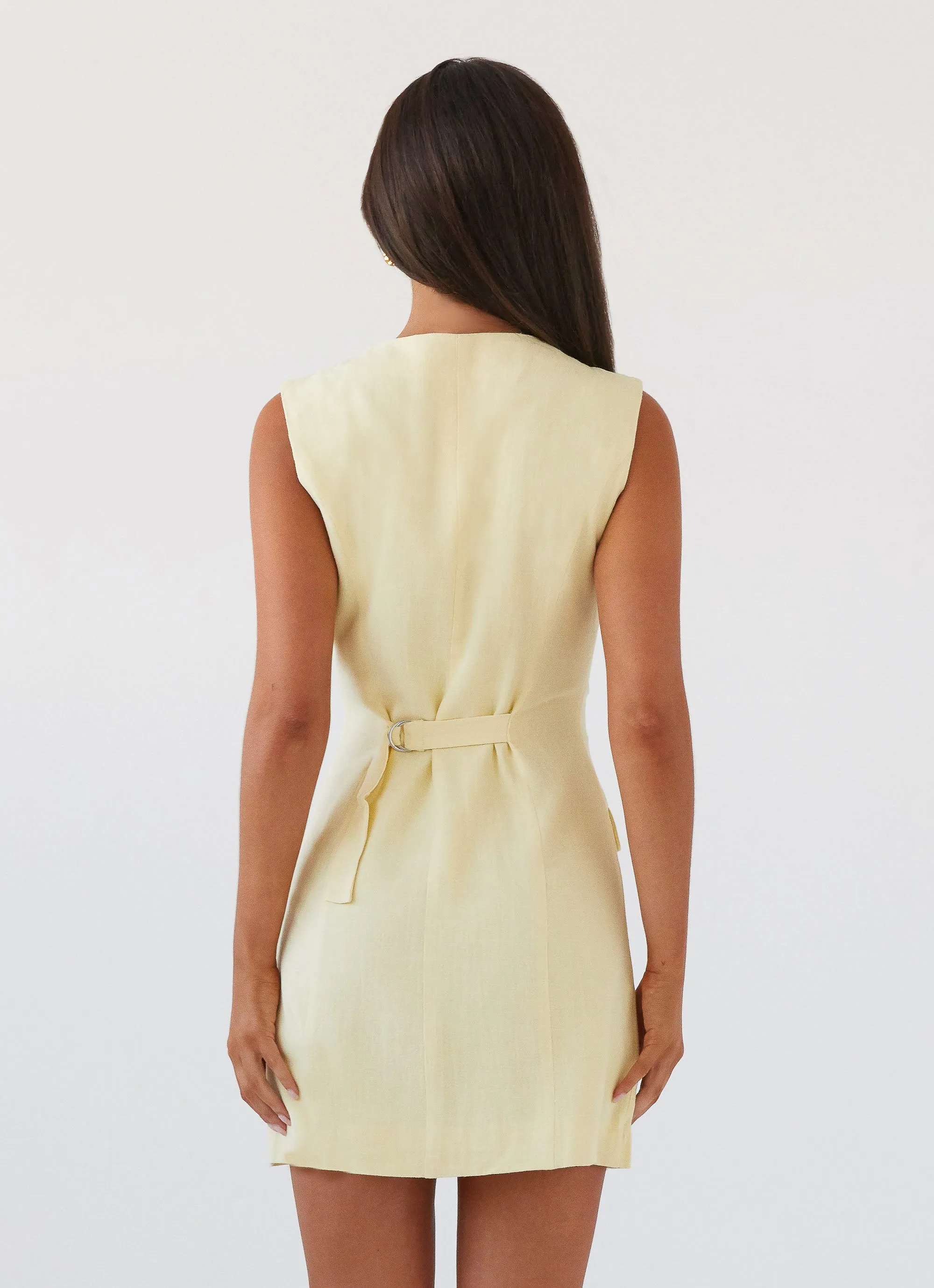 Castello Fiore Linen Mini Dress - Lemon