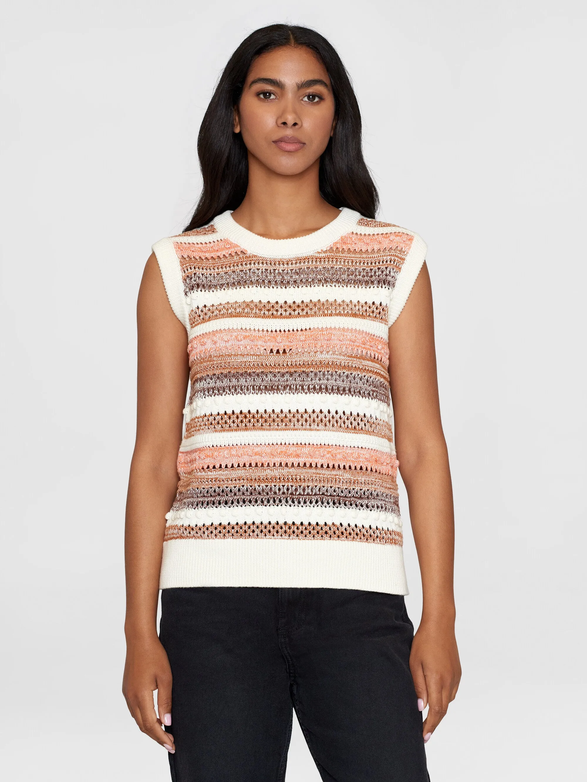 Crew neck organic cotton vest - GOTS/Vegan - Multi color stripe