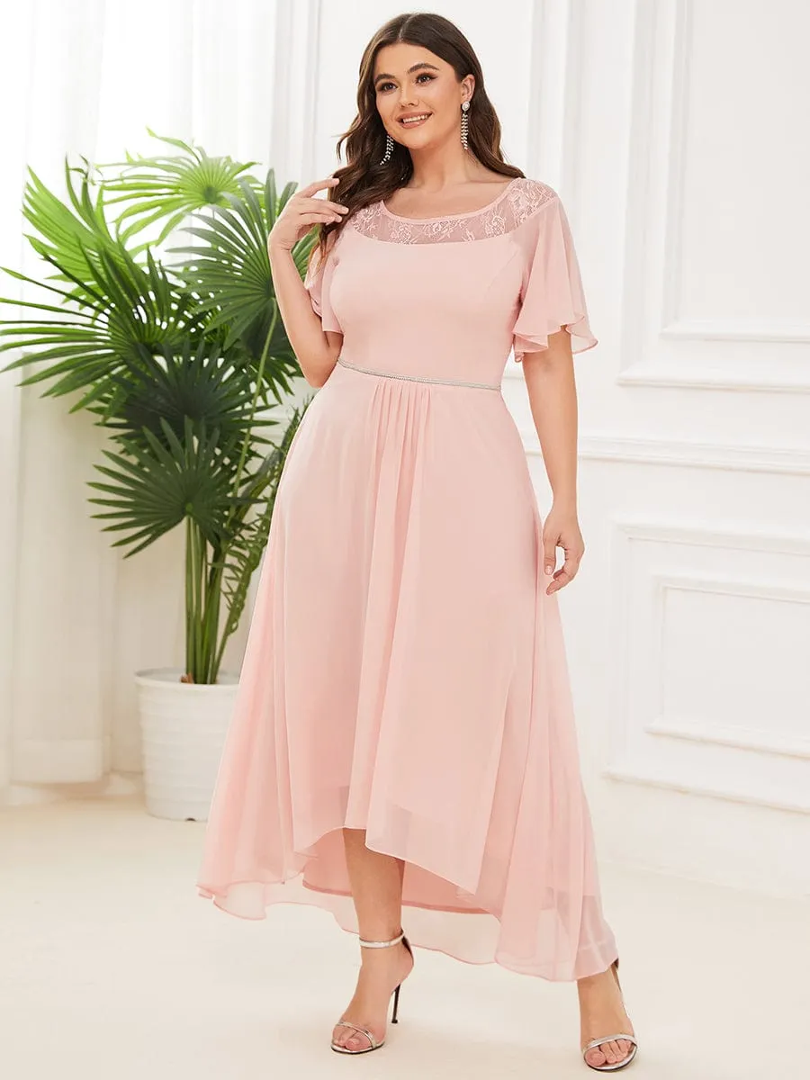 Custom Size Casual Boat Neck A-Line Midi Dress with Irregular Hem