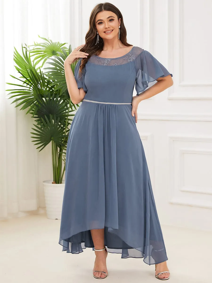 Custom Size Casual Boat Neck A-Line Midi Dress with Irregular Hem