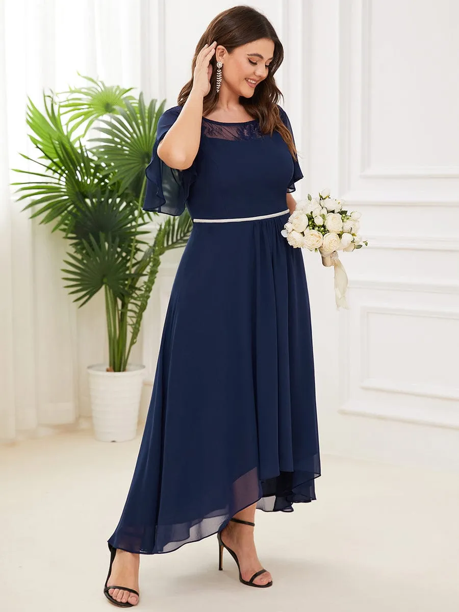 Custom Size Casual Boat Neck A-Line Midi Dress with Irregular Hem