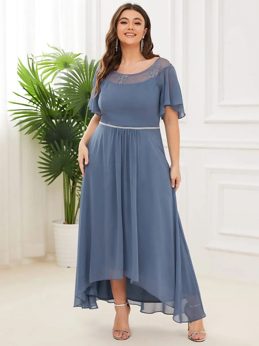 Custom Size Casual Boat Neck A-Line Midi Dress with Irregular Hem