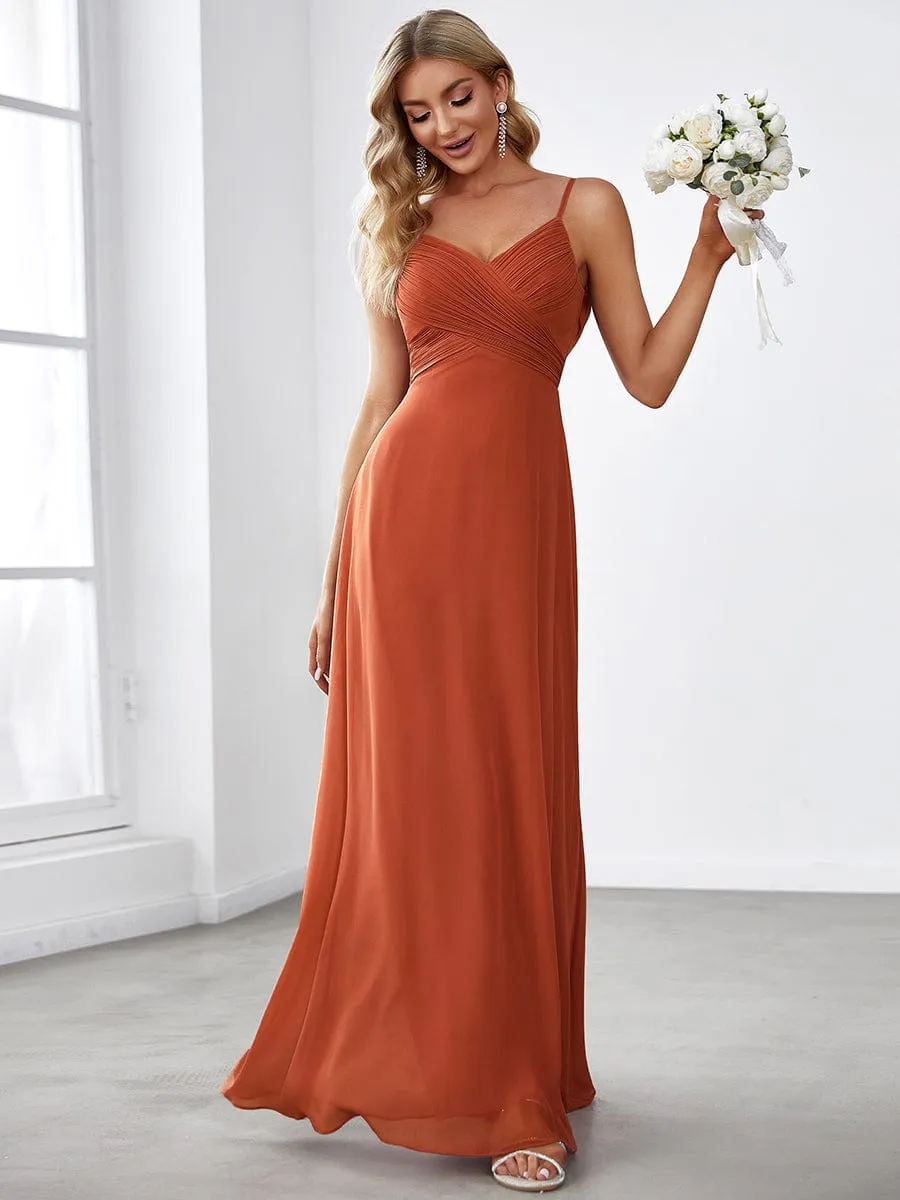 Custom Size Spaghetti Strap Criss-Cross V-Neck Bridesmaid Dress