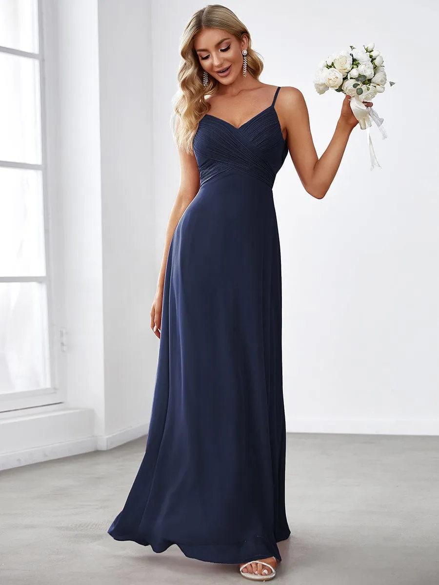 Custom Size Spaghetti Strap Criss-Cross V-Neck Bridesmaid Dress