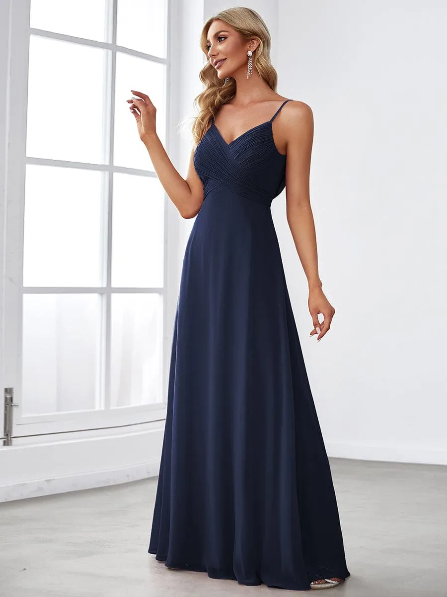 Custom Size Spaghetti Strap Criss-Cross V-Neck Bridesmaid Dress