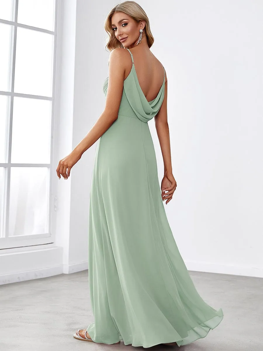 Custom Size Spaghetti Strap Criss-Cross V-Neck Bridesmaid Dress