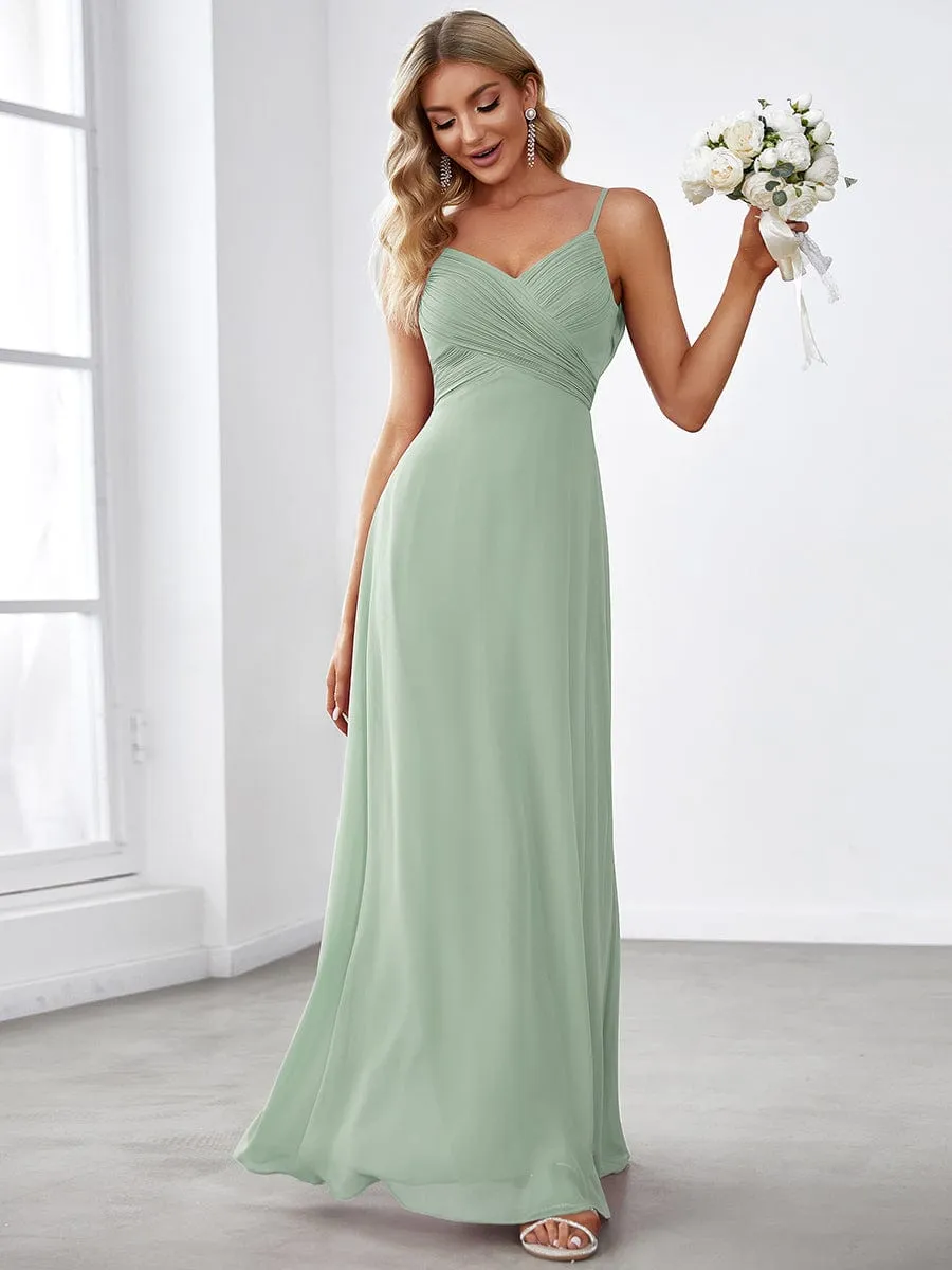 Custom Size Spaghetti Strap Criss-Cross V-Neck Bridesmaid Dress