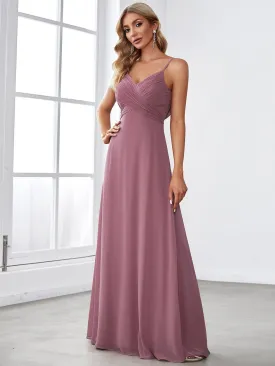 Custom Size Spaghetti Strap Criss-Cross V-Neck Bridesmaid Dress