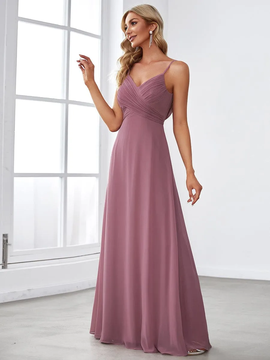 Custom Size Spaghetti Strap Criss-Cross V-Neck Bridesmaid Dress