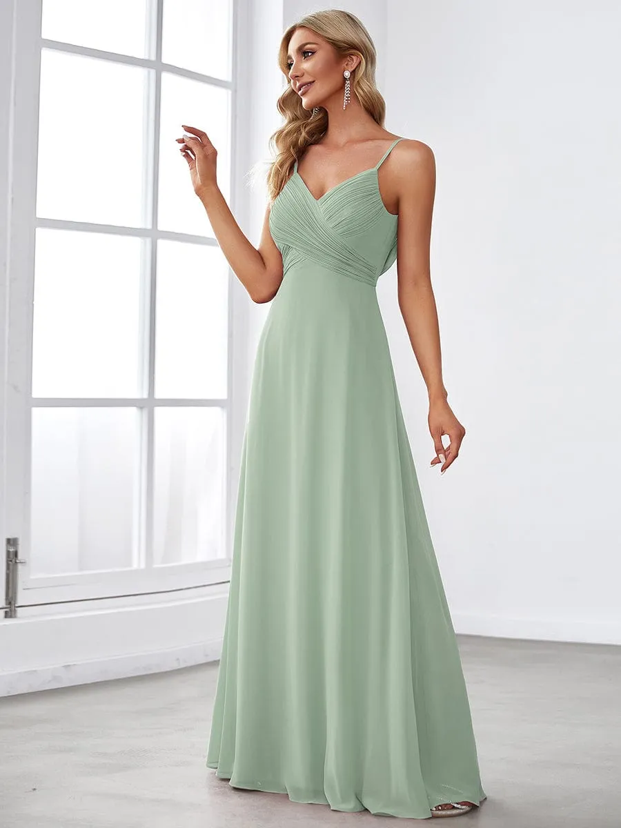 Custom Size Spaghetti Strap Criss-Cross V-Neck Bridesmaid Dress