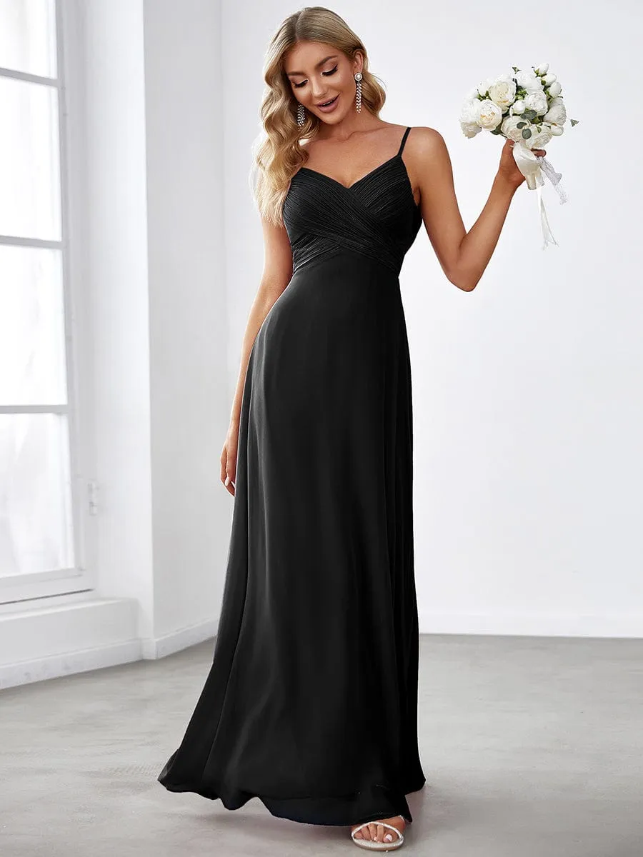 Custom Size Spaghetti Strap Criss-Cross V-Neck Bridesmaid Dress