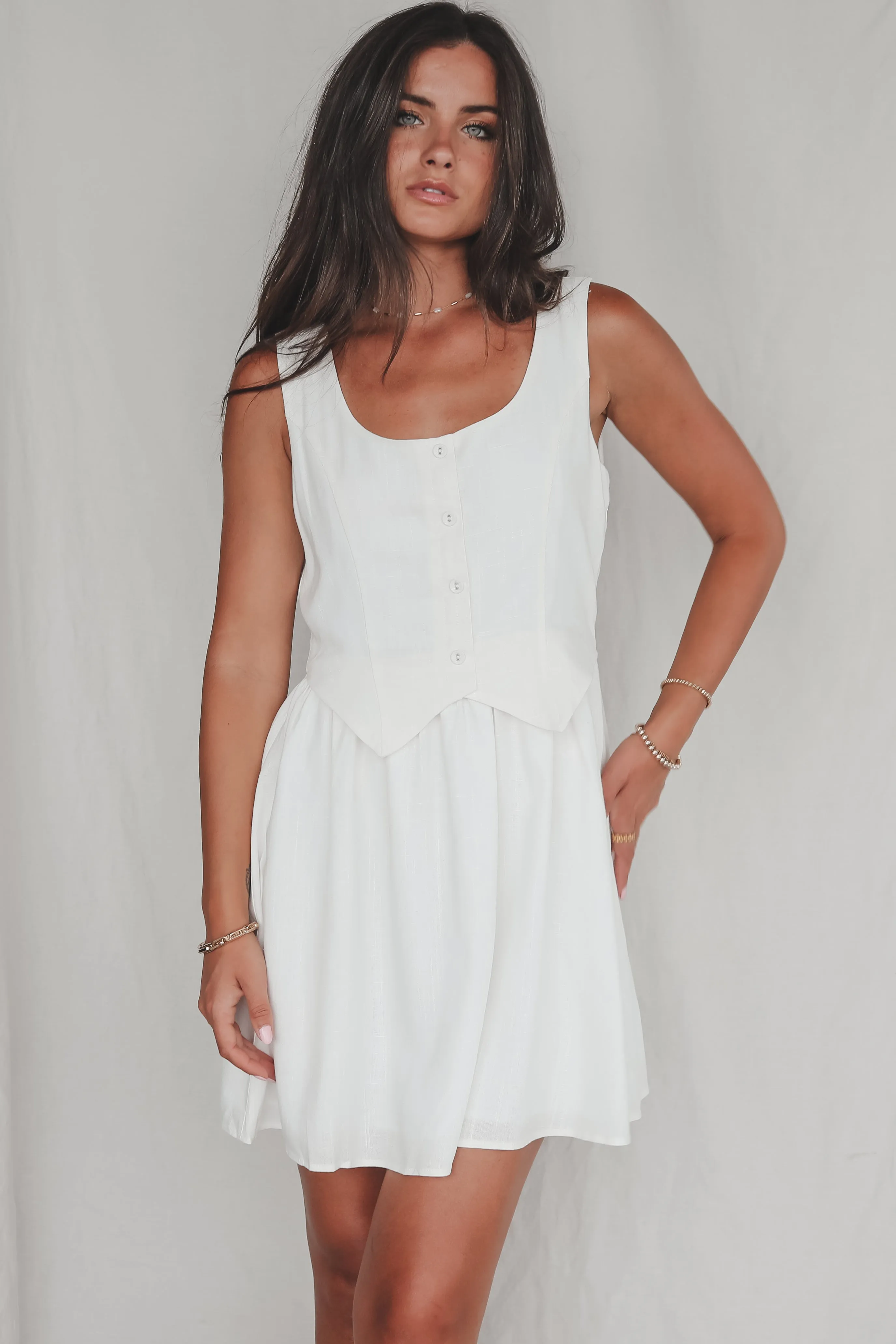 DEAL Watch Me Work White Vest Button Down Dress