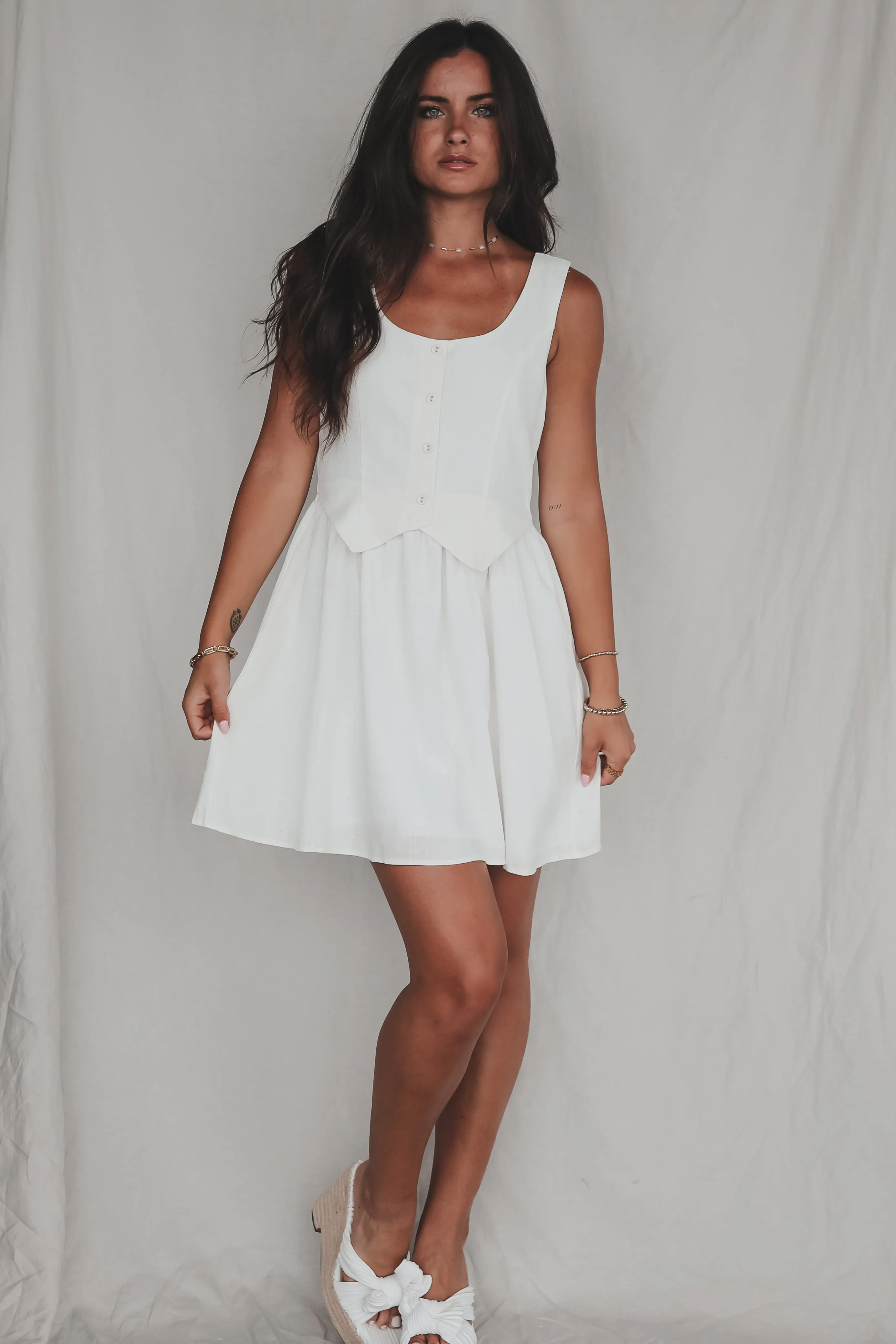 DEAL Watch Me Work White Vest Button Down Dress