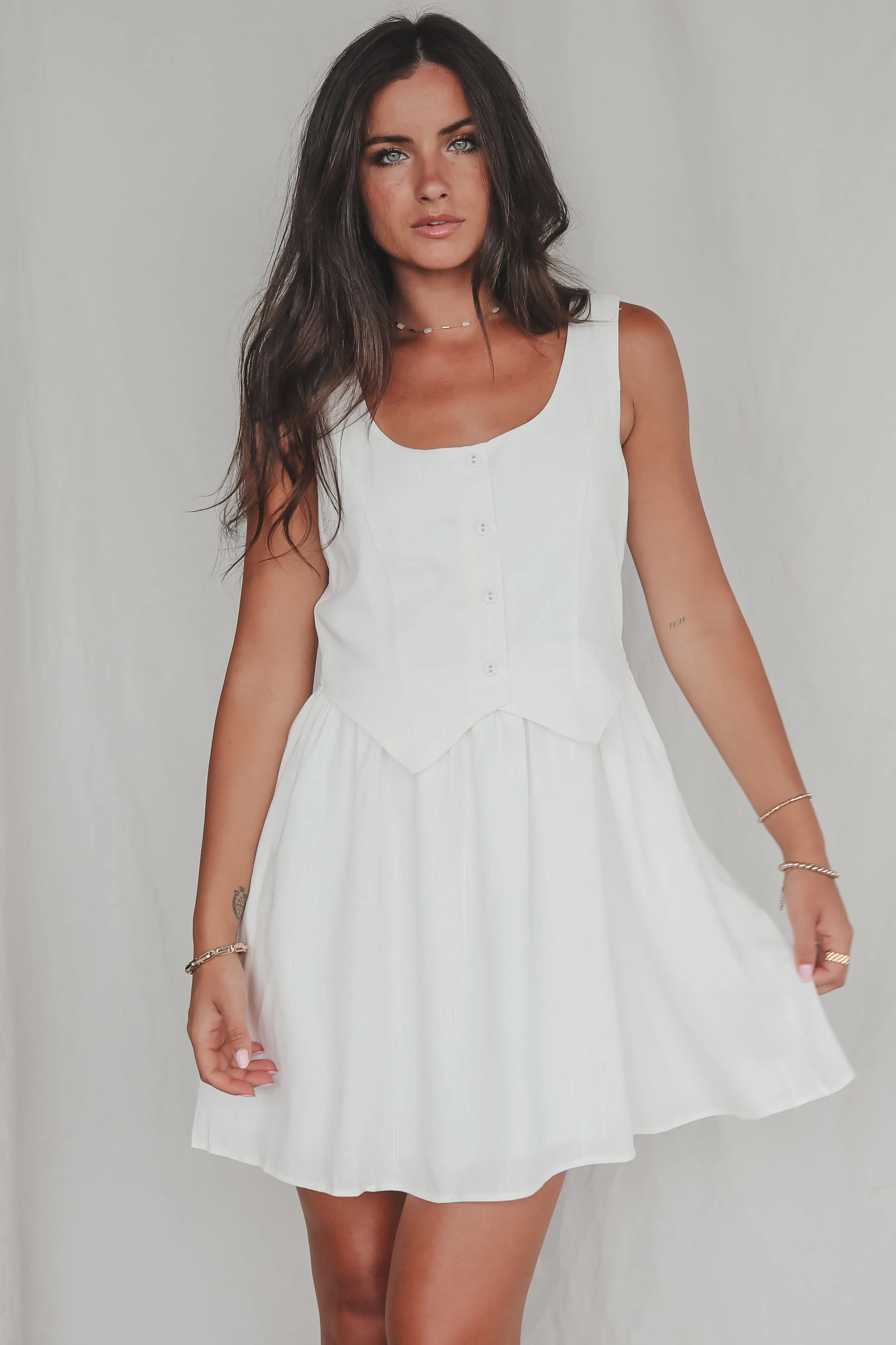 DEAL Watch Me Work White Vest Button Down Dress