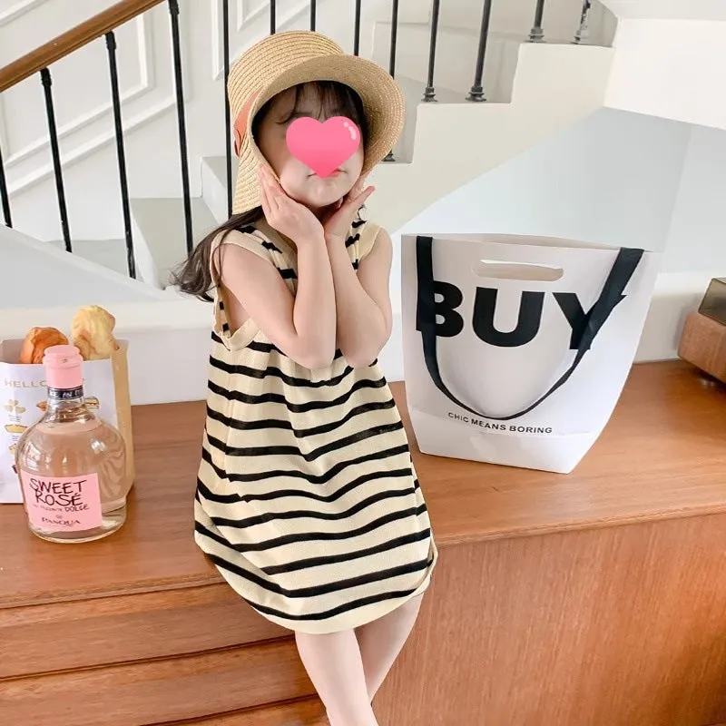 DUNNMALL  Girls Dress  New Summer Korean Style Children's Baby Western Style Fashion Summer Stripes Vest Princess Dress