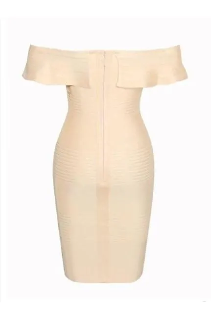 Elegant Cream Strapless Ruffled Bandage Dress