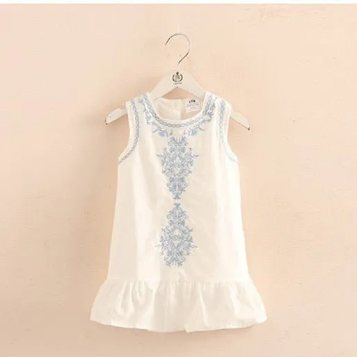 Embroidery Sleeveless Ruffle Long Dress