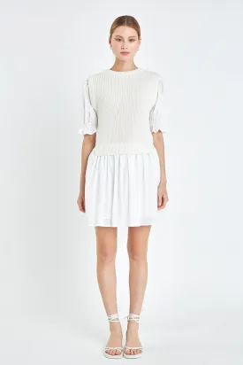 English Factory - Mix Media Dress in White