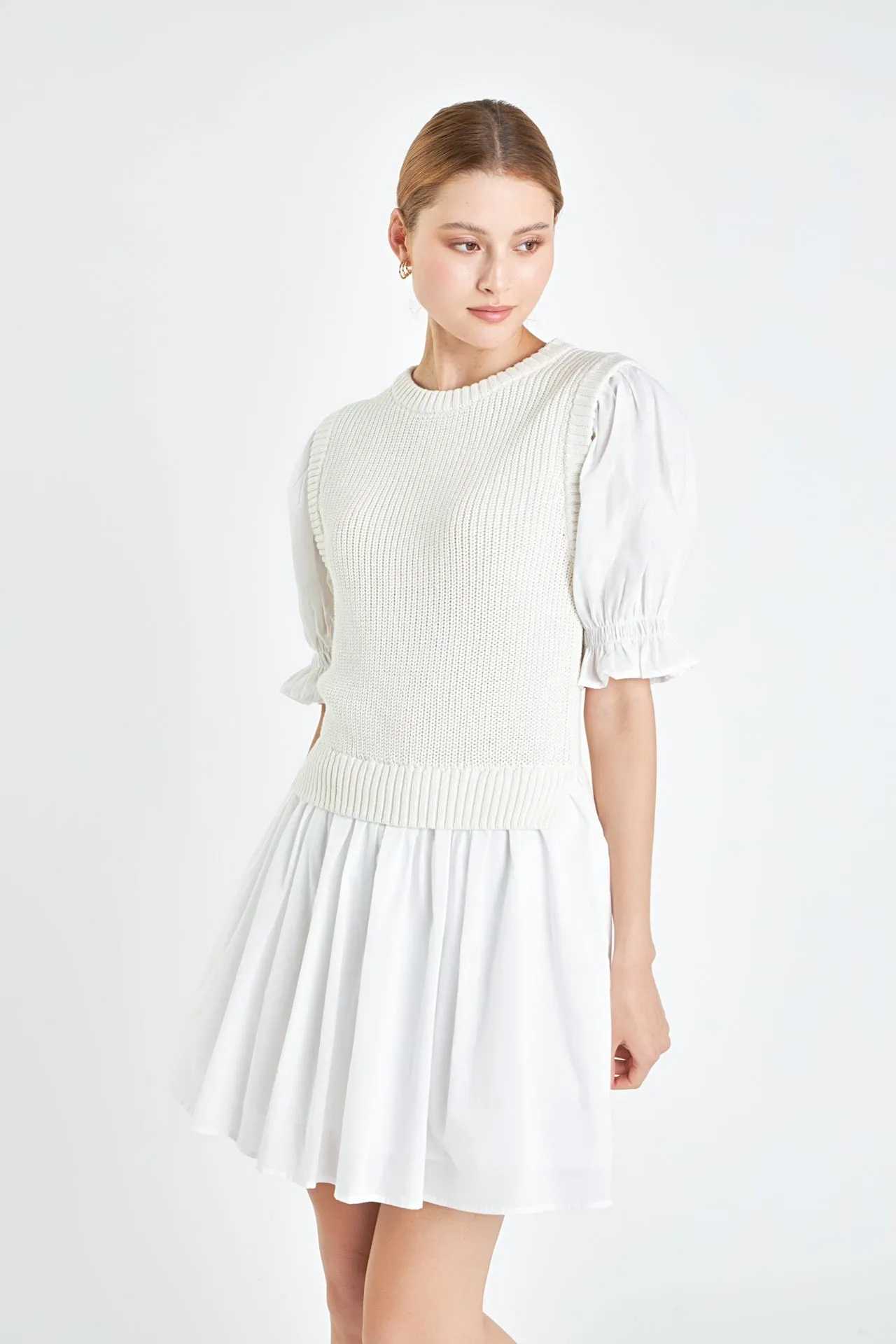 English Factory - Mix Media Dress in White