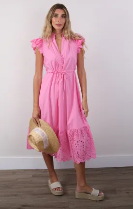 Eyelet Ruffle Midi Dress