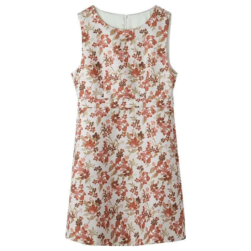 Floral Jacquard Vest Mini Dress