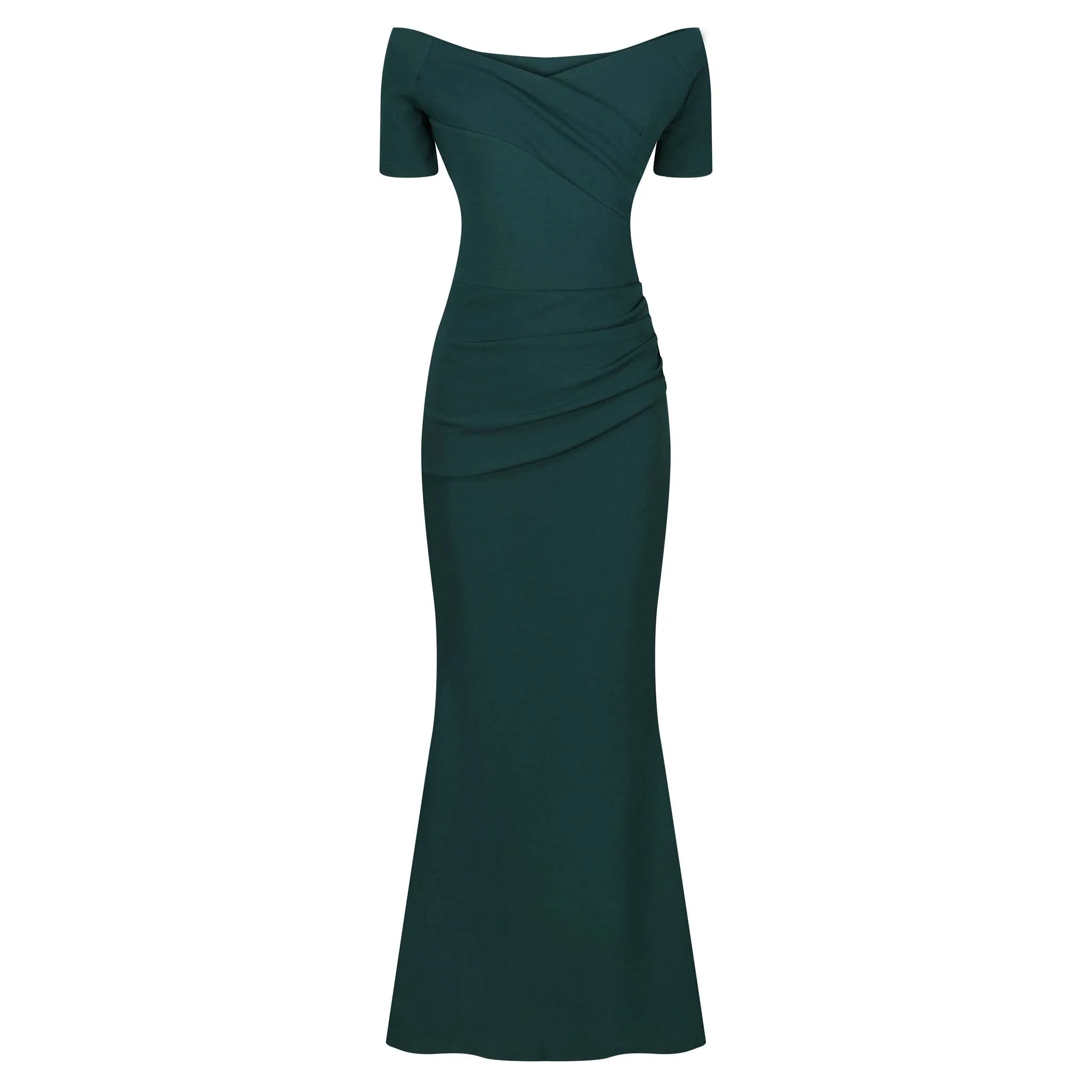 Forest Green Bardot Capped Sleeve Maxi Dress